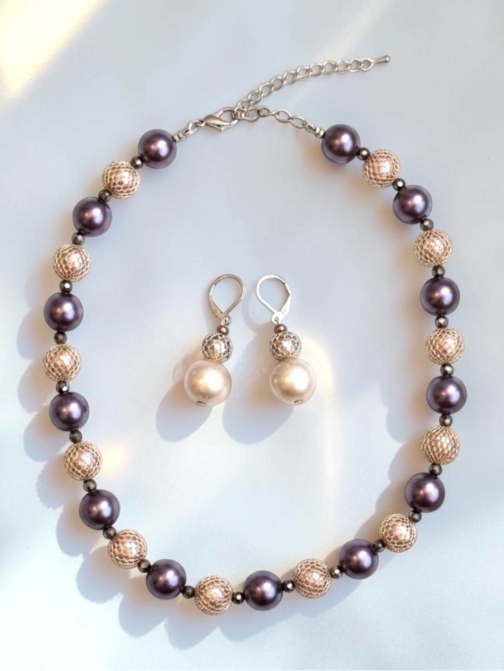 Premier Designs Jewelry Set Faux Pearl Necklace Earrings Vintage Matching Set